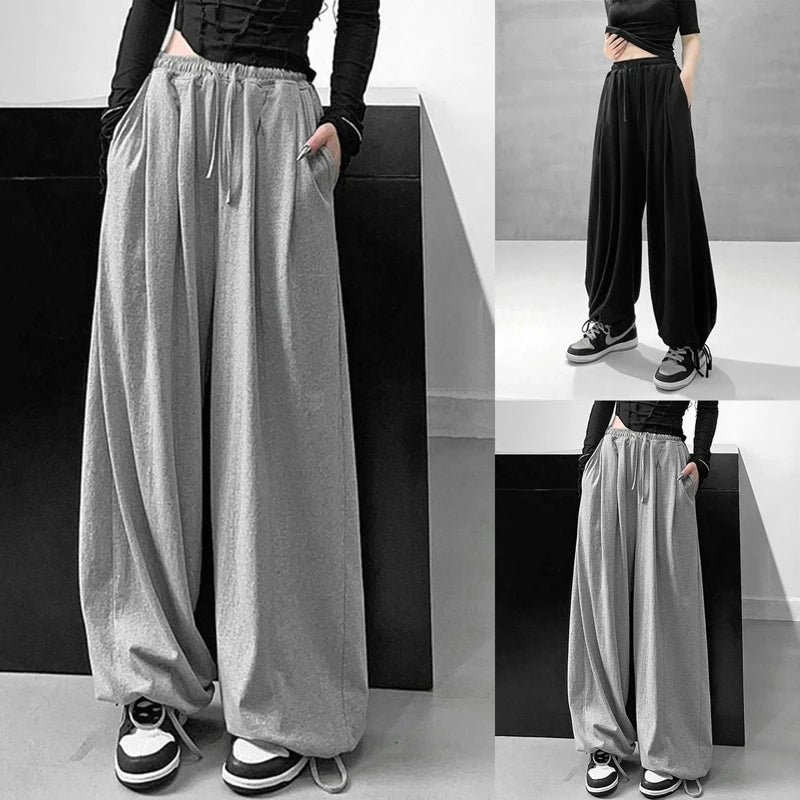 New Women Oversize Gray Fashion Joggers Sweatpants Women Korean Y2k Summer Harajuku High Waist Black Loose Wide Leg Trousers