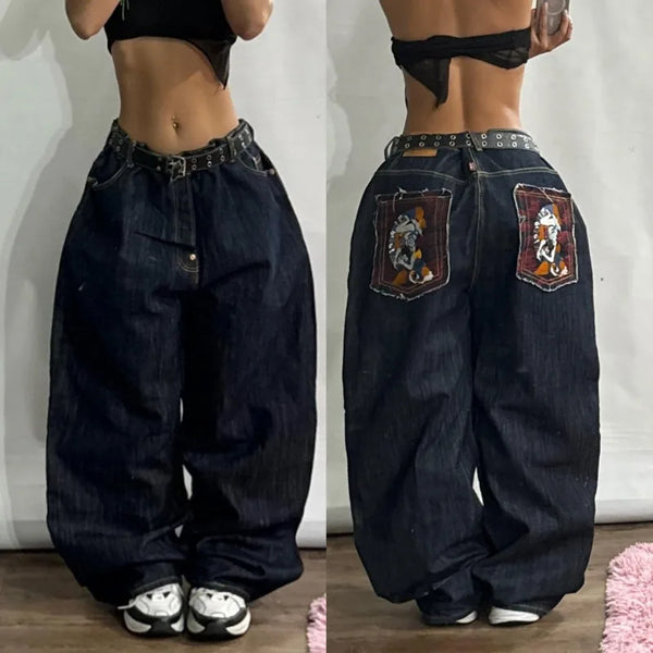 GETADME 2025 Cyber Y2K Streetwear 3D Printed Vintage Baggy Stacked Jeans Pants For Women Clothing Wide Leg Lady Trousers Pantalon Femme