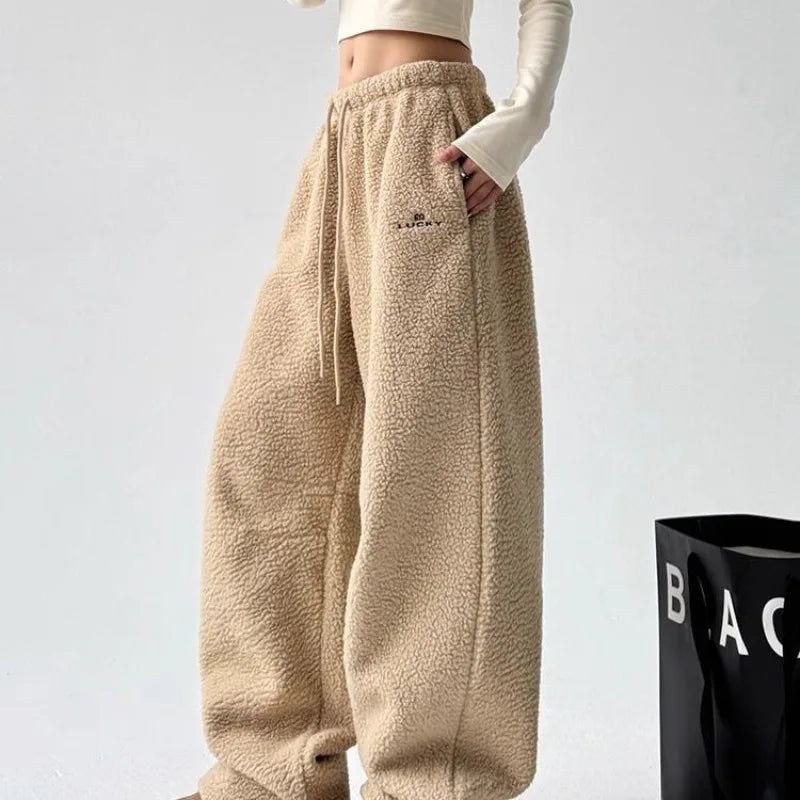 Y2k Casual Winter Sweatpants Woman Oversize Korean Popular Harajuku Thick Pants Autumn Warm Khaki Wide Leg Trousers 2024