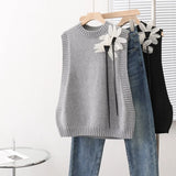 Getadme-Women's Knitted Vest New Autumn Solid Pocket Sleeveless Jacket Winter Sweater V-Neck Waistcoat Vests Hot Selling H199