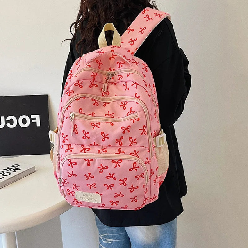 GETADME 3 Pcs/Set Cute Large Capacity Backpack For girl Bow Print Nylon School Bag Adjustable Strap women Travel Computer Backpack