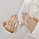 GETADME 10Pcs Reuse Finished Fake Nails with Butterfly Deisgn Pink Cat's Eye French Handmade Press on False Nails Wearable Nail Art Tips