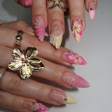 GETADME 24Pcs Mid-length Almond False Nails Press on 3D Flower Design Full Cover Nails Tips Art for Woman Datachable Finished Fake Nails