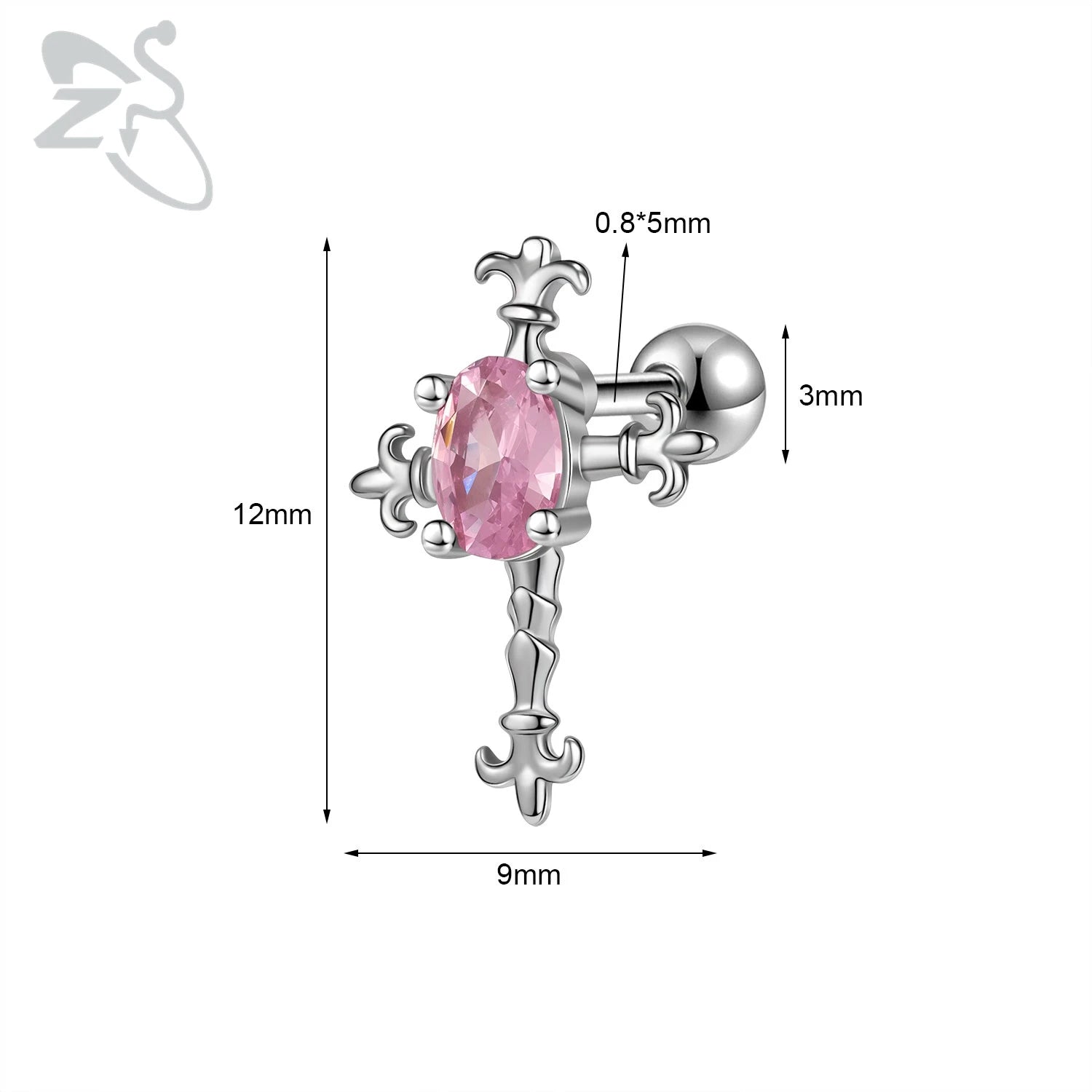 GETADME ZS 1 Piece 20G Cute Heart Stud Earring For Children Women Pink CZ Crystal Earrings Ear Cartilage Helix Conch Piercing Jewelry