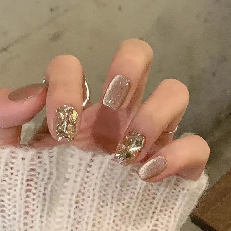 GETADME 24 Square Short Fake Nails +1 Nail File +1 Piece of Jelly Glue