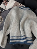 Getadme-Autumn Knitwear Cropped Cardigan Coat Women Clothing O Neck Patchwork Zipper Sueter Mujer Casual Fashion Knitted Sweater Tops