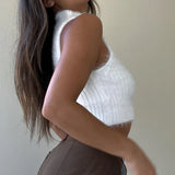 Getadme White Crop Top Winter Y2k Women Sweaters Sleeveless Turtleneck Fluffy Off Shoulder 2000s Clothes For Women Knitted Top Outfit