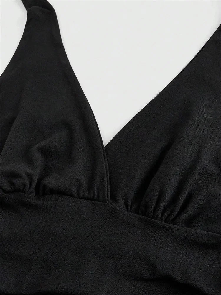 GETADME Leopard Printed V-neck Backless Halter Crop Top for Women Summer Sexy Y2K Sleeveless Ruched Top Streetwear