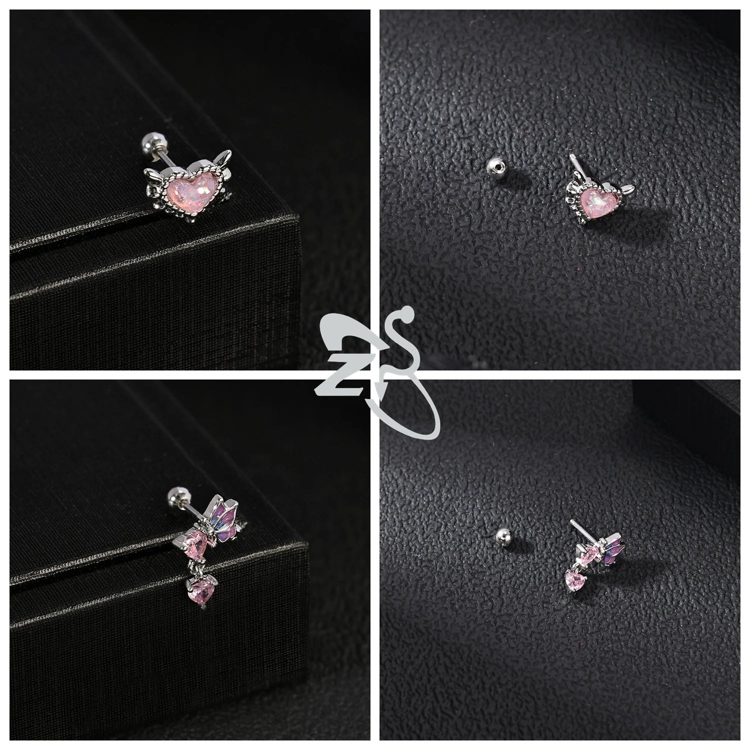 GETADME ZS 1 Piece 20G Cute Heart Stud Earring For Children Women Pink CZ Crystal Earrings Ear Cartilage Helix Conch Piercing Jewelry