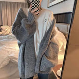 Getadme-Autumn Winter Thicken Warm Sweater Cardigan Women Japan Style Lazy Wind Soft Knit Cardigans Female Gray Khaki Loose Knitted Coat