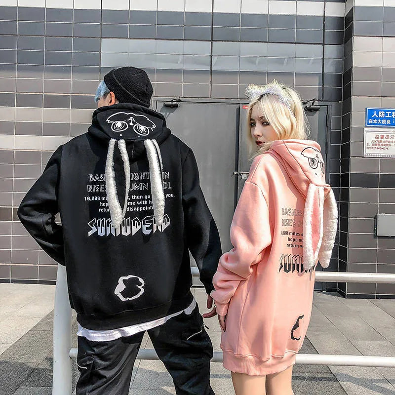 Getadme-Animal Women Hoodies Harajuku Kawaii Rabbit Hoodie Sweatshirt Tops Korean Bunny Graphic Outerwear Korean Couple E Girls Hoodie