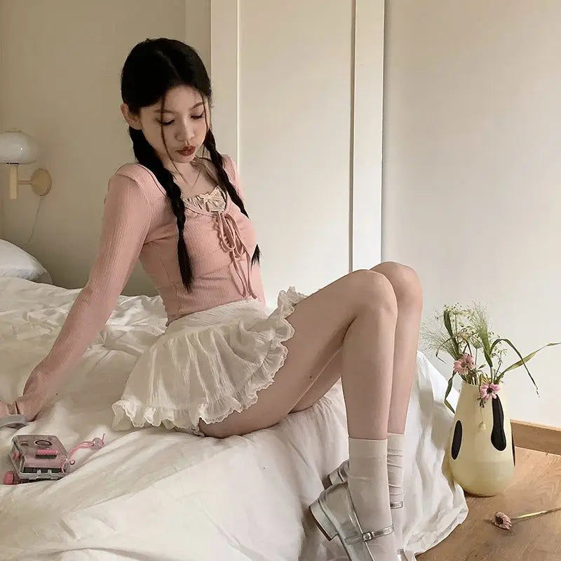 Woman Mini Skirts Cute Kawaii Tight Women's High Waist A Line Skirt White Summer 2024 Chic Korean Elegant Quality Clothes L369