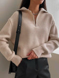 Getadme Knitted Zippers Sweater Women LOOSE Solid Warm Fashion Women Sweaters New Long Sleeved Top Oversized Women's Sweaters