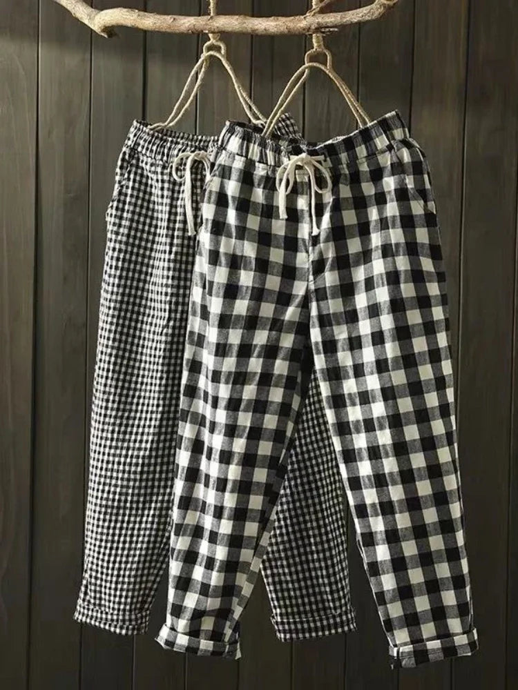 Getadme-Fashion Printed Cotton Linen Harem Pants for Women 2024 Summer Casual High Waist Calf-Length Loose Trousers Female Streetwear