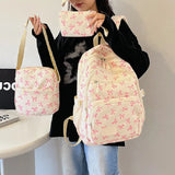 GETADME 3 Pcs/Set Cute Large Capacity Backpack For girl Bow Print Nylon School Bag Adjustable Strap women Travel Computer Backpack