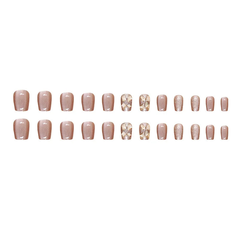 GETADME 24 Square Short Fake Nails +1 Nail File +1 Piece of Jelly Glue