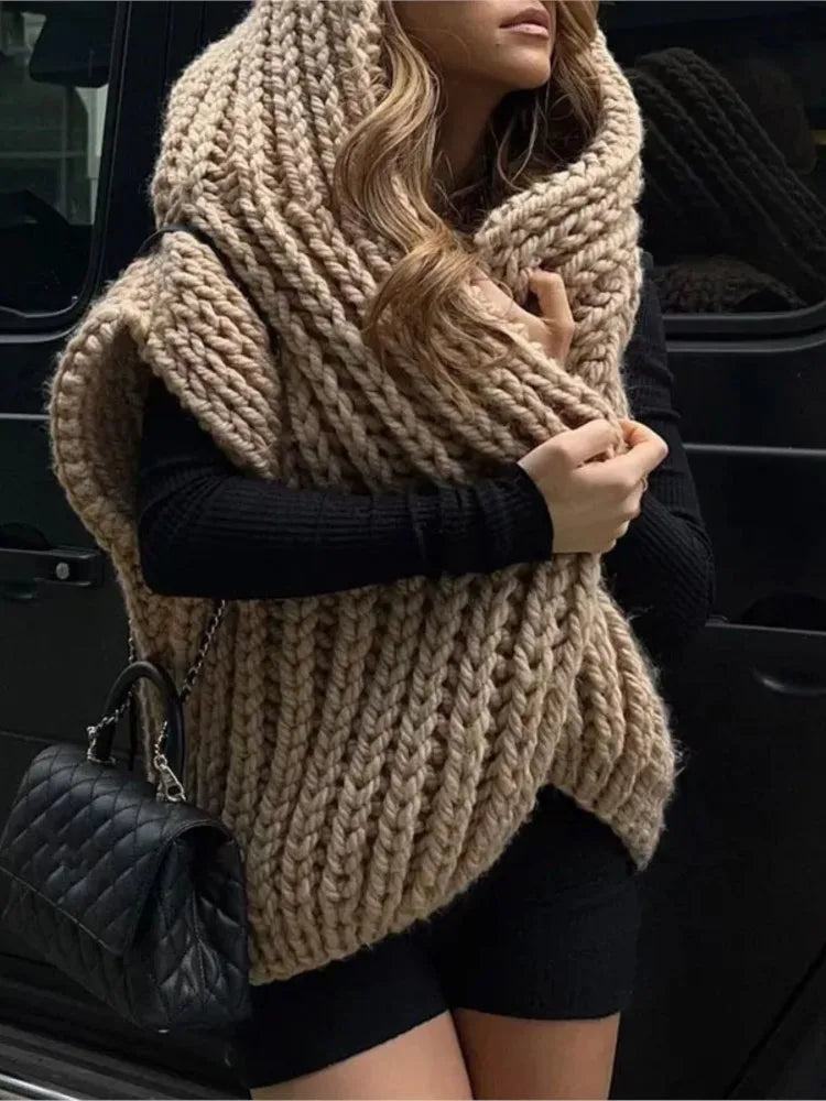 Women Fashion Solid Hooded Sweater Vest Elegant Sleeveless Loose Knitting Cardigan 2023 Autumn Office Ladies Commute Streetwear