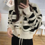 Stripe Sweater Women Cardigan 2023 Autumn Fashion Long Sleeve Knitted Cardigans Lazy Sweater Female Single Breasted Knit Coat