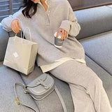 Getadme Two Piece Skirt Set Women Autumn Loose Casual Sweater Wide Leg Pant Sets Knitted Suit New in Matching Sets Women's Clothing