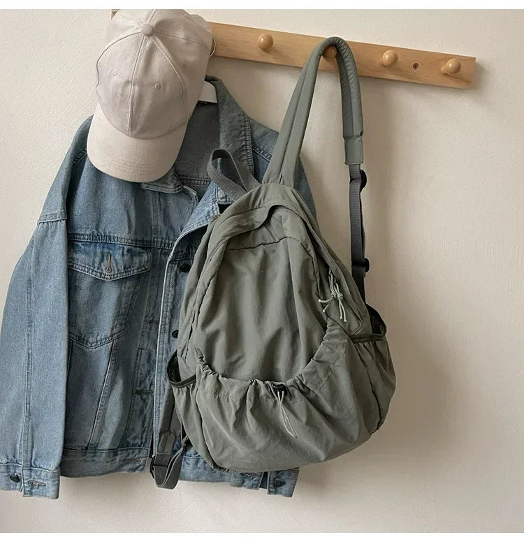 GETADME Casual Backpack Women Large Capacity Fashion Junior High School Student Pleat Schoolbag Cloth Bag Korean Travel Backpack