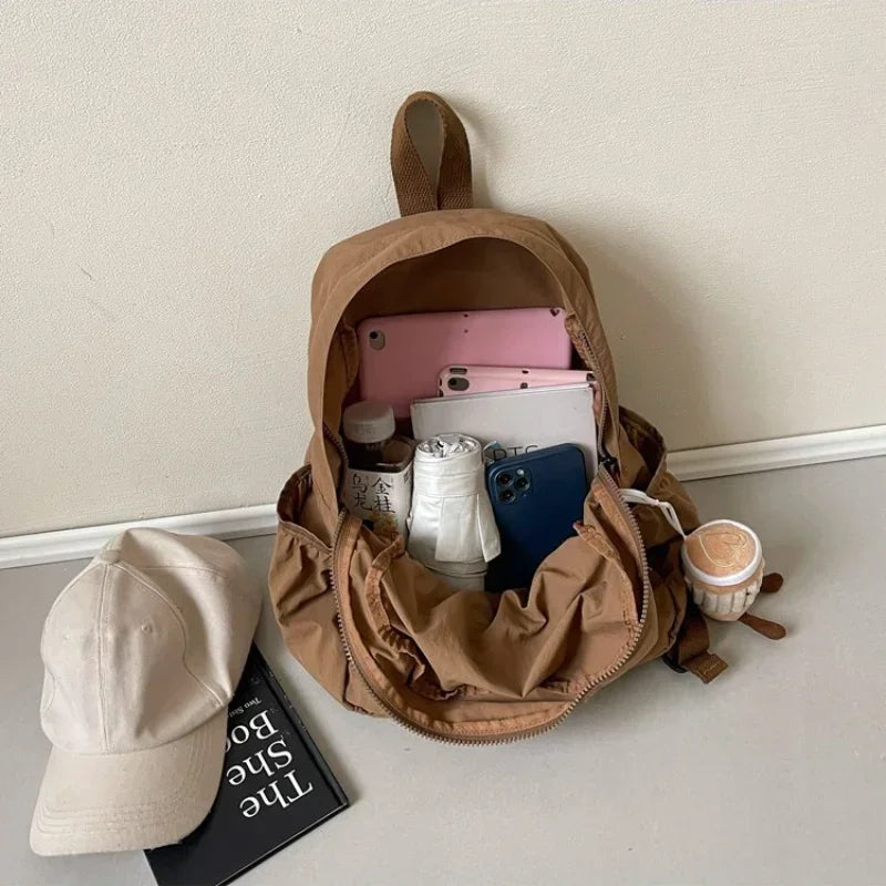 GETADME Casual Backpack Women Large Capacity Fashion Junior High School Student Pleat Schoolbag Cloth Bag Korean Travel Backpack