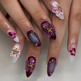 GETADME 24Pcs Mid-length Almond False Nails Press on 3D Flower Design Full Cover Nails Tips Art for Woman Datachable Finished Fake Nails