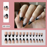 GETADME 24Pcs Almond Blue French Press On nails 3D Pearl Flower Medium Length False Nails Full Cover Artificial Acrylic Fake Nails Tips