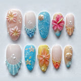 GETADME 24Pcs Mid-length 3D Flowers Design Fingertips Sweet Butterfly Yellow Ripple Almond False Nails Detachable Full Cover Press Ons