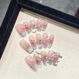 GETADME 10Pcs Reuse Finished Fake Nails with Butterfly Deisgn Pink Cat's Eye French Handmade Press on False Nails Wearable Nail Art Tips