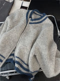 Getadme-Autumn Knitwear Cropped Cardigan Coat Women Clothing O Neck Patchwork Zipper Sueter Mujer Casual Fashion Knitted Sweater Tops