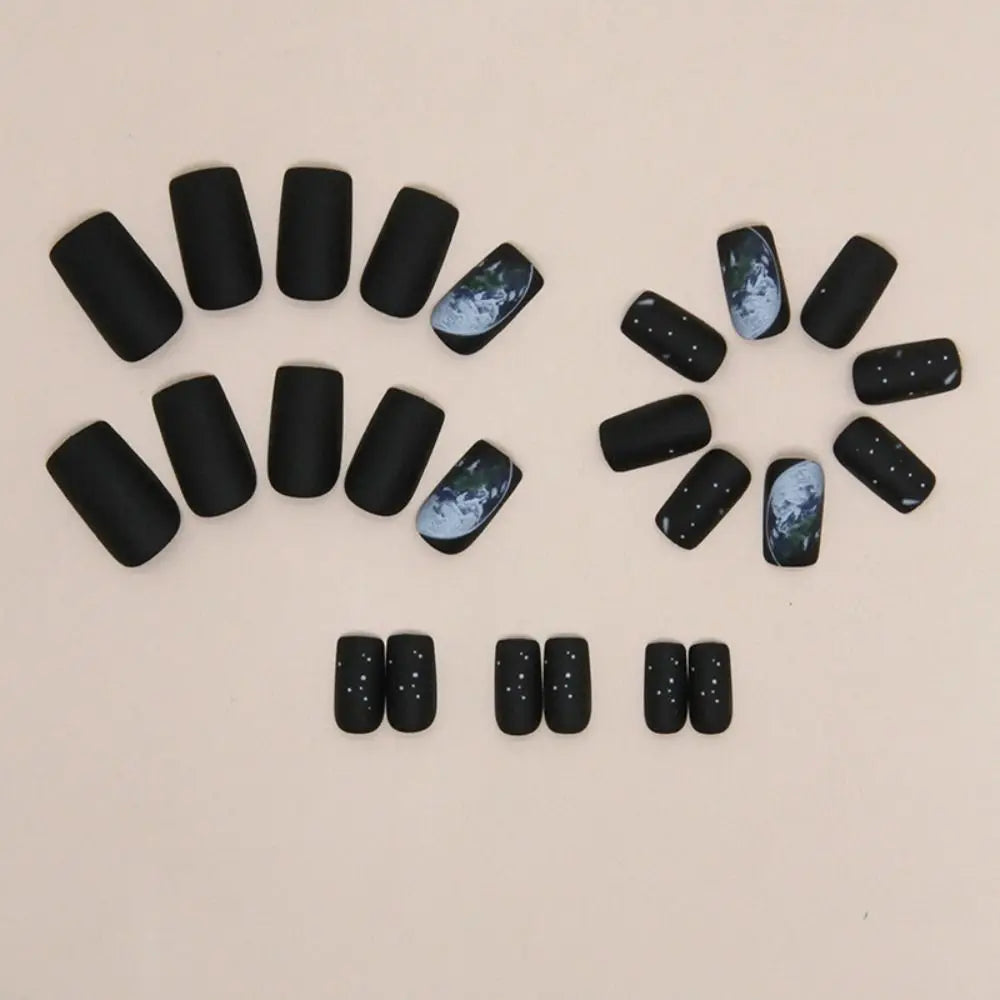 Getadme 24pcs Long Square False Nails French Mint Camellia Ink Earth Aurora Rainbow Fake Nails Full Cover Press on Nails Nail Tips