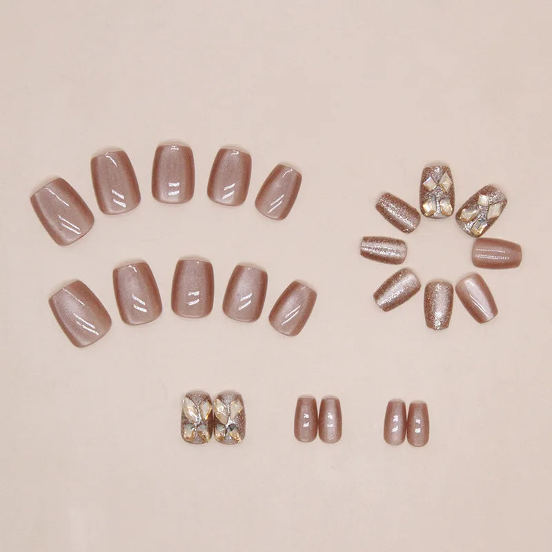 GETADME 24 Square Short Fake Nails +1 Nail File +1 Piece of Jelly Glue