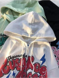 Getadme-American Retro Zip Up Graphic Hoodies Women Streetwear Loose Letter Printed Hooded Sweatshirts Hiphop Thin Top