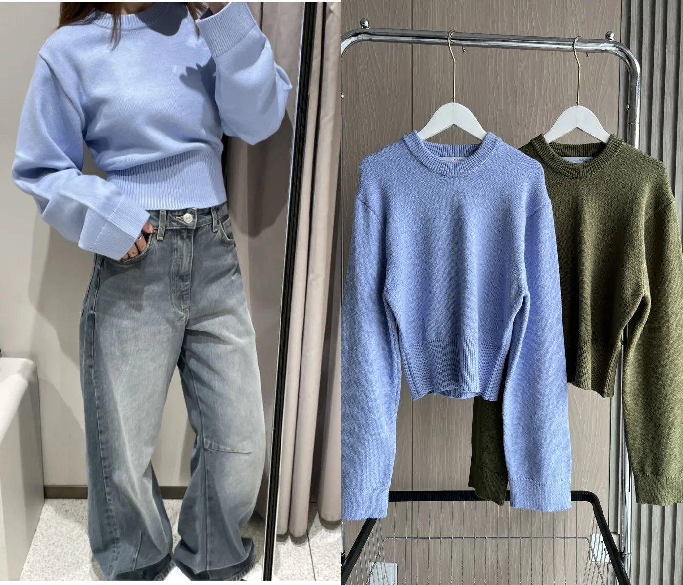 GETADME Loose sleeve round neck knitted sweater 2025 new product ladies ultra-wide ribbed hem long sleeve short cardigan