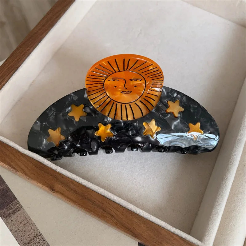 GETADME Creative Funny Acetate Sunflower Star Snail Hair Clip Claw For Women Medieval Sun Female Shark Hairpin Hair Accessories Tool
