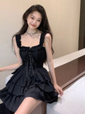 Gothic Goth Harajuku Sexy Slip Dress Ruffles Y2k Streetwear Dark Punk Cake Dresses Party Korean Fashion 2023 Summer