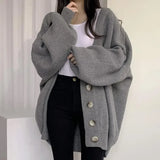 Getadme-Fall Winter College Style V-Neck Sweater Cardigan Single Breasted Loose Lantern Sleeve Knitted Cardigan Sweater Women