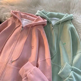 Getadme Hooded Hoodie Women's Spring Autumn New Loose Lazy Style Large Solid Color Drawstring Zipper Cardigan Coat Casual Women's Wear