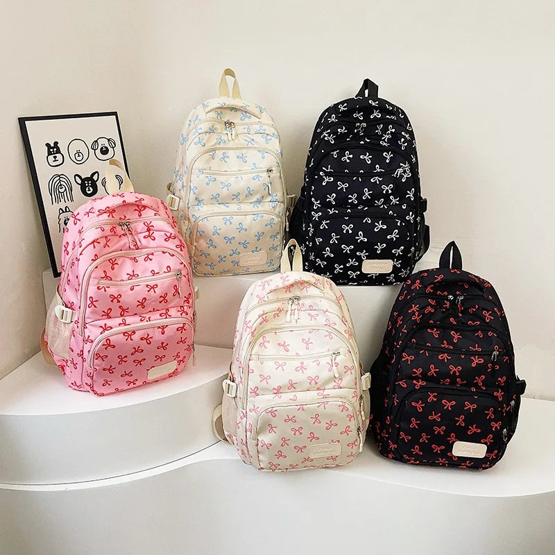 GETADME 3 Pcs/Set Cute Large Capacity Backpack For girl Bow Print Nylon School Bag Adjustable Strap women Travel Computer Backpack