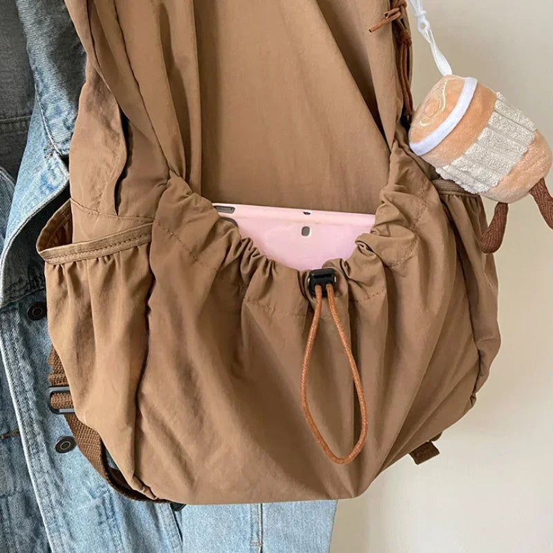 GETADME Casual Backpack Women Large Capacity Fashion Junior High School Student Pleat Schoolbag Cloth Bag Korean Travel Backpack