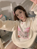 Getadme Chic Sweet O-neck Printed Hoodie Women Aesthetic Cartoon Kawaii Clothes Loose Casual Long Sleeve Y2k Top Harajuku Sweatshirts