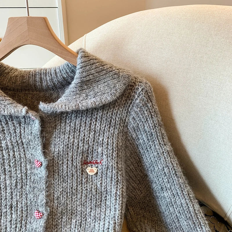 GETADME Kawaii Cropped Knitted Cardigan Women Harajuku Plaid Patchwork Sweater Outerwears Fashion Cute Knitwears Winter Korean Jumpers