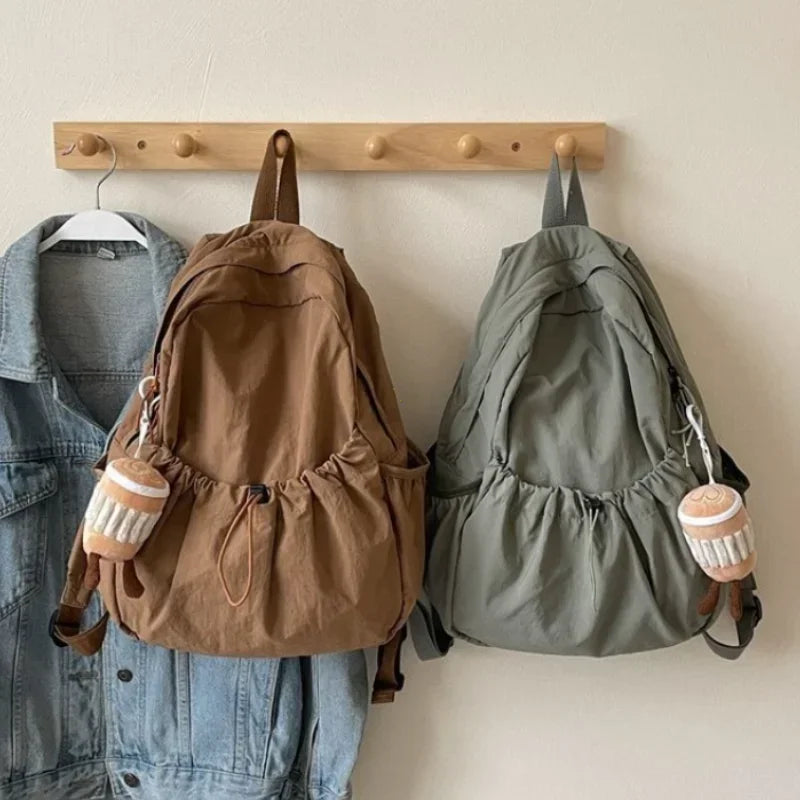 GETADME Casual Backpack Women Large Capacity Fashion Junior High School Student Pleat Schoolbag Cloth Bag Korean Travel Backpack