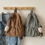 GETADME Casual Backpack Women Large Capacity Fashion Junior High School Student Pleat Schoolbag Cloth Bag Korean Travel Backpack