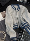 Getadme-Autumn Knitwear Cropped Cardigan Coat Women Clothing O Neck Patchwork Zipper Sueter Mujer Casual Fashion Knitted Sweater Tops