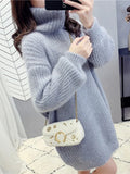 Getadme-Women's Sweater High Neck Long Sleeve Sweater Dress Autumn Winter New Mid Length Knitted Womens Clothing Comfortable Versatile