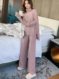 Getadme Sweater Set Warm suit for Women Winter Knitted Suits 2 Piece Set Soild Turtleneck Sweater + Loose Trousers Office Lady Suit