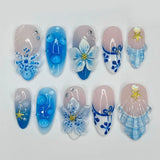 GETADME 24Pcs Mid-length 3D Flowers Design Fingertips Sweet Butterfly Yellow Ripple Almond False Nails Detachable Full Cover Press Ons