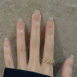 GETADME 24Pcs Nude White French Fake Nail Short Square Nail Tips Fashion Wearable False Nails with Glue Simple Full Cover Press on Nails