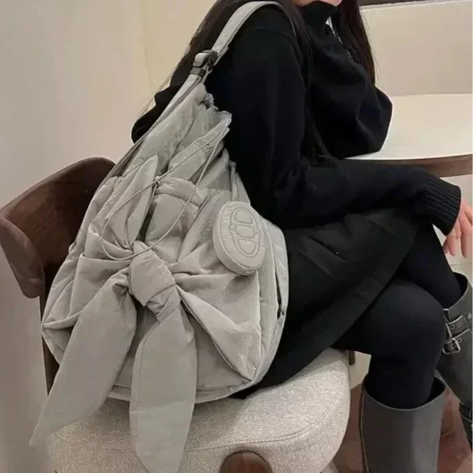 GETADME Women Bag Nylon High-Capacity Fashion Casual Backpack Bow Drawstring Shoulder Bag Handbag All-match